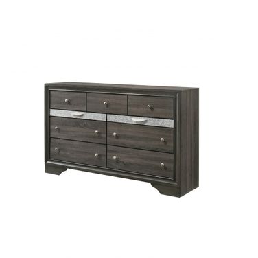 63 Inch Solid and Manufactured Wood Nine Drawer Triple Dresser In Gray