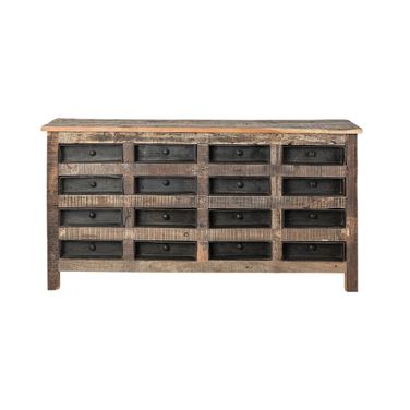 63 Inch Solid Wood 16 Drawer Sideboard In Black and Brown