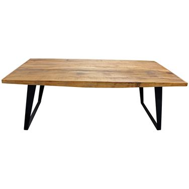 63 Inch Solid Wood and Iron Sled Base Dining Table In Black and Natural