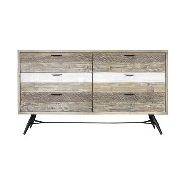 63 Inch Solid Wood Six Drawer Double Dresser In Natural and Ivory