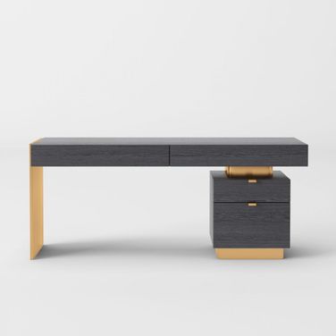 63 Inch Writing Desk with Four Drawers In Gray and Gold