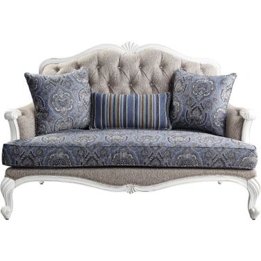 64 Inch 100% Linen Love Seat In Beige and White