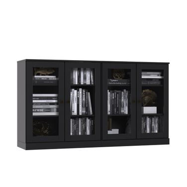 64 Inch Sideboard with Clear Glass Doors and Adjustable Shelves In Black