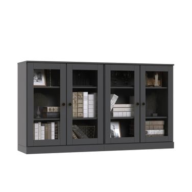 64 Inch Sideboard with Clear Glass Doors and Adjustable Shelves In Gray