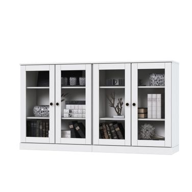 64 Inch Sideboard with Clear Glass Doors and Adjustable Shelves In White