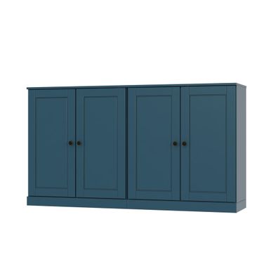 64 Inch Sideboard with Raised Panel Doors and Adjustable Shelves In Teal Blue