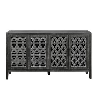 65 Inch Distressed Wood Sideboard with Four Doors In Charcoal