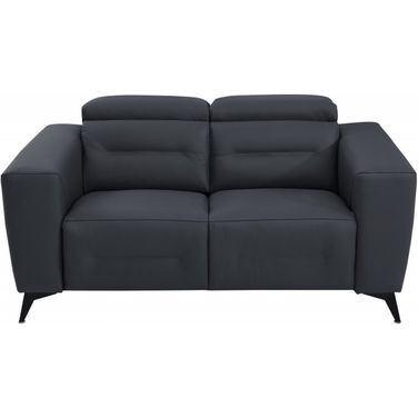 65 Inch Italian Leather Power Reclining Loveseat In Gray and Black