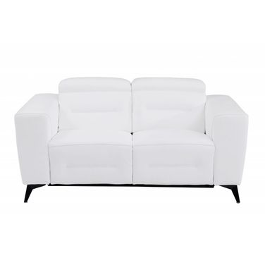 65 Inch Italian Leather Power Reclining Loveseat In White and Black