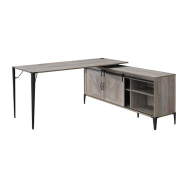 65 Inch L Shape Writing Desk In Gray and Black