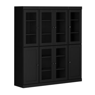 65 Inch Pantry China Cabinet with Clear Glass and Shaker Doors In Black