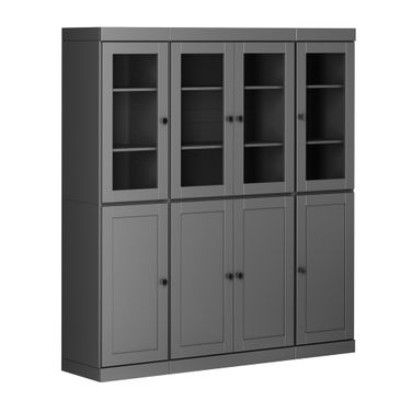 65 Inch Pantry China Cabinet with Clear Glass and Shaker Doors In Gray