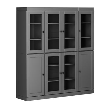 65 Inch Pantry China Cabinet with Clear Glass and Shaker Doors In Gray