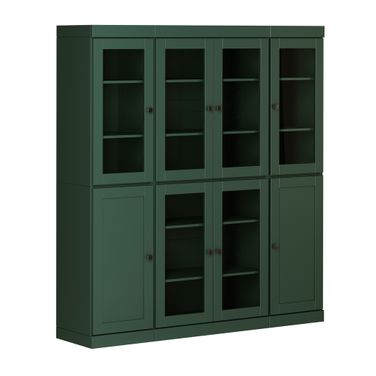 65 Inch Pantry China Cabinet with Clear Glass and Shaker Doors In Green