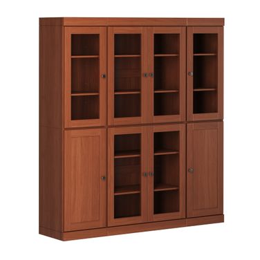 65 Inch Pantry China Cabinet with Clear Glass and Shaker Doors In Mocha