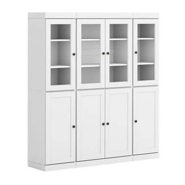 65 Inch Pantry China Cabinet with Clear Glass and Shaker Doors In White