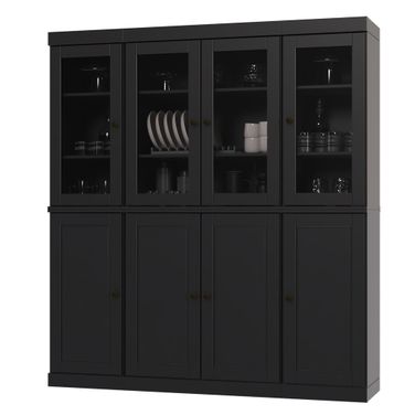 65 Inch Pantry China Cabinet with Raised Panel and 2-Drawers In Black