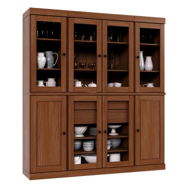 65 Inch Pantry China Cabinet with Raised Panel and 2-Drawers In Mocha