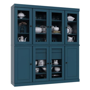 65 Inch Pantry China Cabinet with Raised Panel and 2-Drawers In Teal Blue