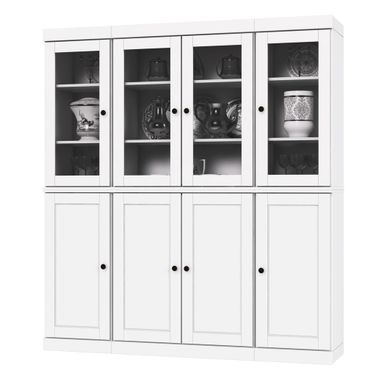 65 Inch Pantry China Cabinet with Raised Panel and Clear Glass Doors In White
