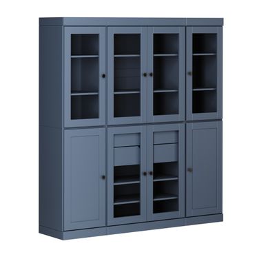 65 Inch Pantry China Cabinet with Shaker Doors and 2-Drawers In Antique Blue
