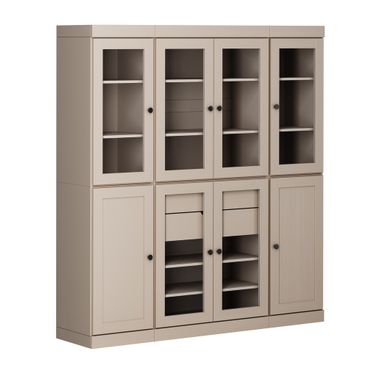 65 Inch Pantry China Cabinet with Shaker Doors and 2-Drawers In Beige