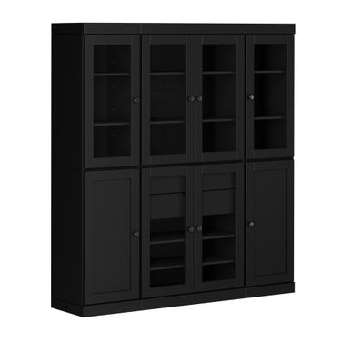 65 Inch Pantry China Cabinet with Shaker Doors and 2-Drawers In Black