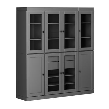 65 Inch Pantry China Cabinet with Shaker Doors and 2-Drawers In Gray