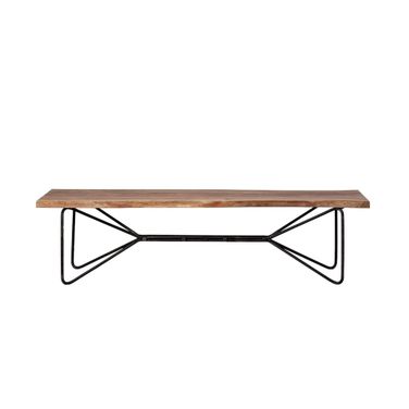 66 Inch Distressed Live Edge Solid Wood Dining Bench In Black and Brown