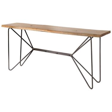 66 Inch Solid Wood and Iron Abstract Base Console Table In Black and Brown