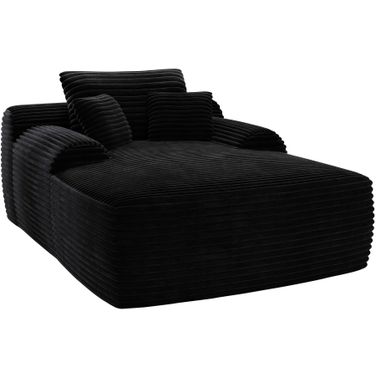 67 Inch Corduroy Oversized Chaise Lounge Chair and Toss Pillows In Black