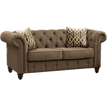 67 Inch Linen Loveseat In Brown and Dark Brown