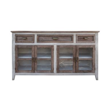 67 Inch Solid and Manufactured Wood Distressed Credenza In Brown