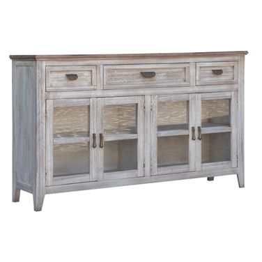 67 Inch Solid and Manufactured Wood Distressed Credenza In White
