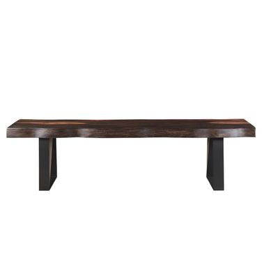 68 Inch Distressed Solid Wood Dining Bench In Dark Brown and Black