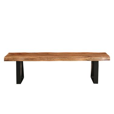 68 Inch Solid Wood and Metal Live Edge Dining Bench In Black and Brown