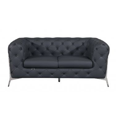 69 Inch Italian Leather Loveseat In Grey and Silver