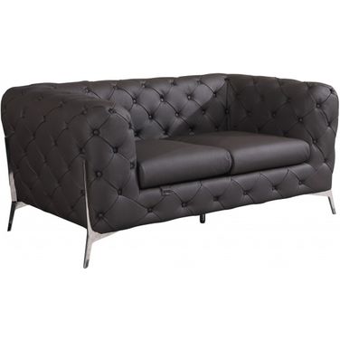 69 Inch Italian Leather Loveseat In Silver and Brown