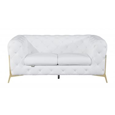 69 Inch Italian Leather Loveseat In White and Gold