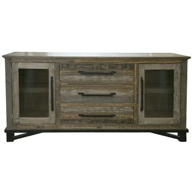 69 Inch Solid and Manufactured Wood Distressed Buffet Table In Brown