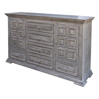 69 Inch Solid Wood Six Drawer Triple Dresser In Gray
