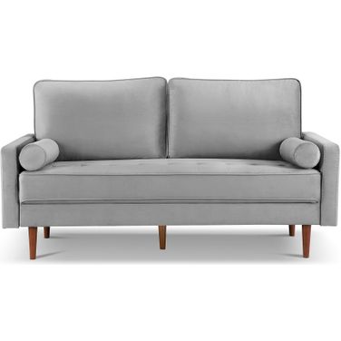 69 Inch Velvet Sofa and Toss Pillows with Dark Brown Legs In Gray