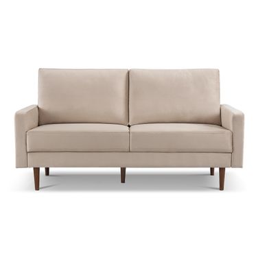 69 Inch Velvet Sofa with Dark Brown Legs In Beige