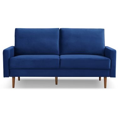 69 Inch Velvet Sofa with Dark Brown Legs In Blue
