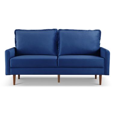 69 Inch Velvet Sofa with Dark Brown Legs In Blue