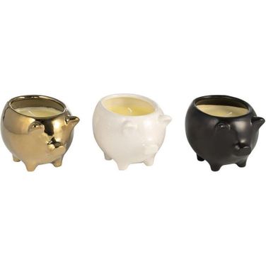 7 Inch 9Oz Pig Soy Scntd Candle Set of 3 In Gold And Black And White