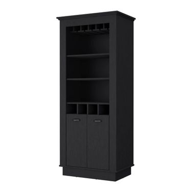 70 Inch Bar Cabinet with Wine Storage In Black