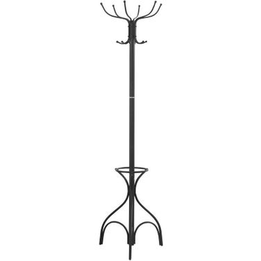 70 Inch Coat Rack In Black Metal With An Umbrella Holder