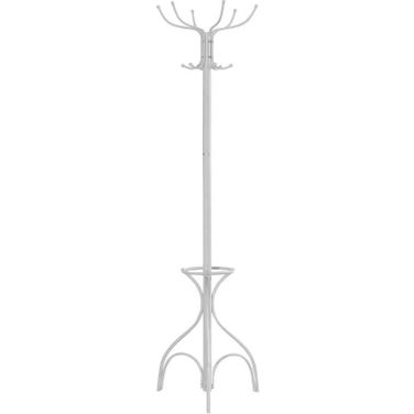 70 Inch Coat Rack In White Metal With An Umbrella Holder
