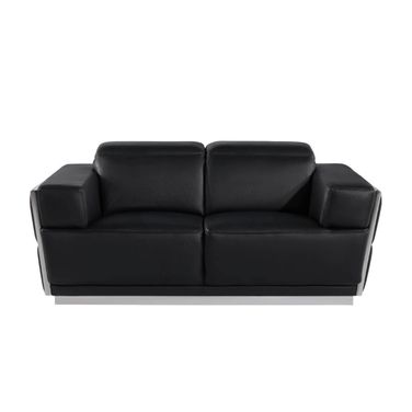 70 Inch Italian Leather Loveseat In Silver and Black